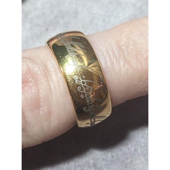 Whimsical Fantasy Lord Of The Rings Heavy Gold Tone Engraved One Ring Size 6 - Picture 5 of 14